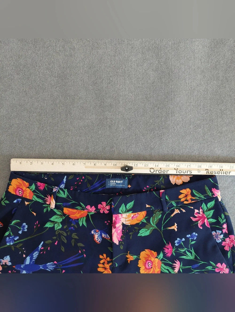 Old Navy Harper Mid-Rise Floral Pants Navy Blue Bird Print Size 16 Regular